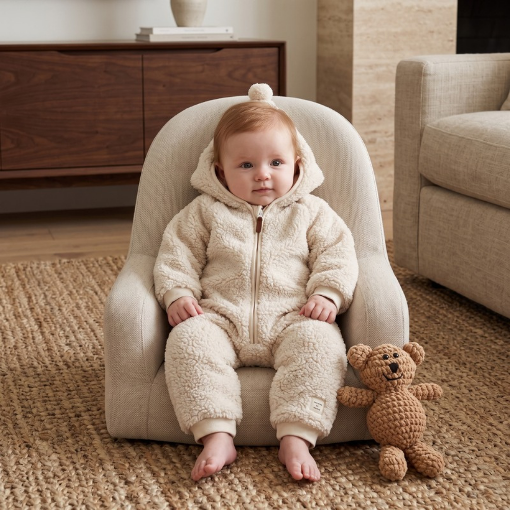 Lilo Sherpa Fleece Hooded Romper - Oatmeal