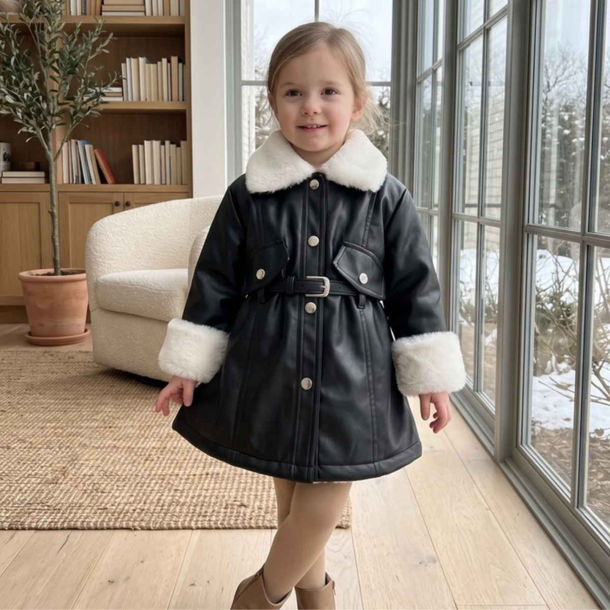 Lilo Belted Faux Leather Coat