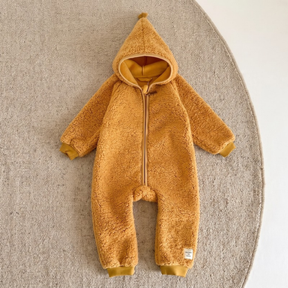 Lilo Sherpa Fleece Hooded Romper - Mustard