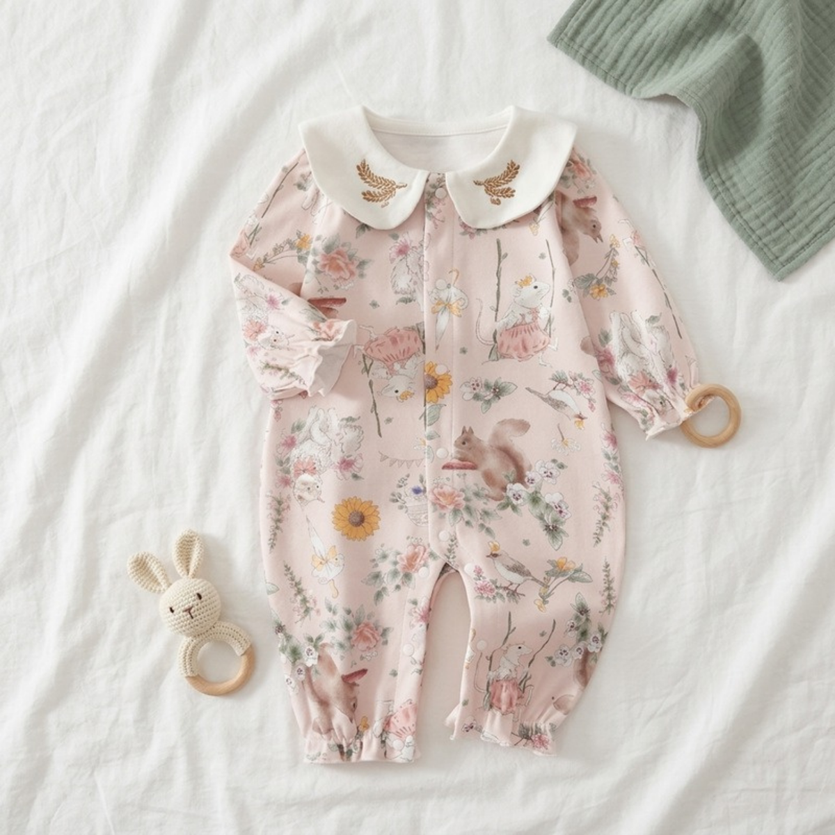 Lilo Cotton Kimono Romper - Pink Woodland