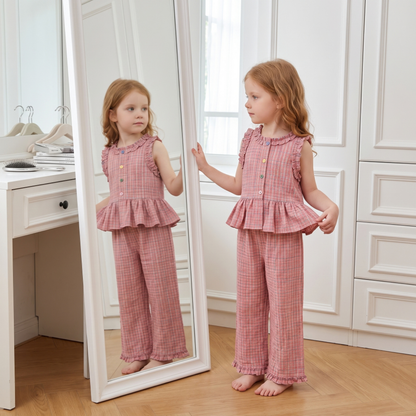 Lilo Lace Plaid Vest and Pants Set - Rose