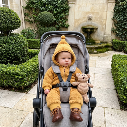 Lilo Sherpa Fleece Hooded Romper - Mustard