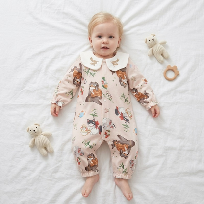 Lilo Cotton Kimono Romper - Pink Woodland
