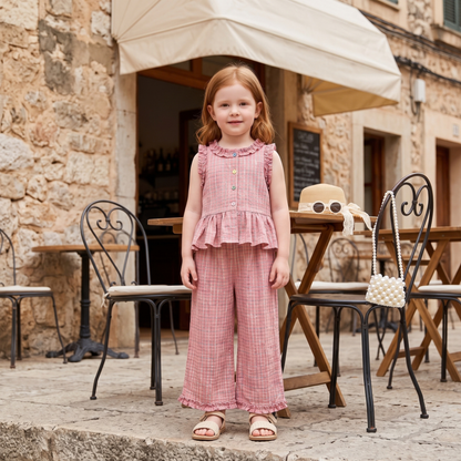Lilo Lace Plaid Vest and Pants Set - Rose