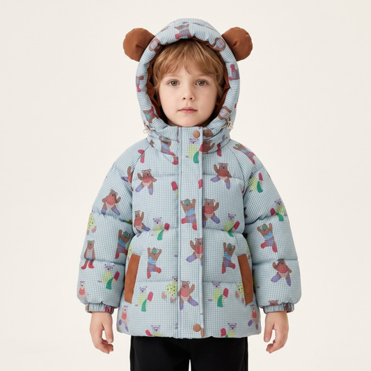Lilo Fleece Quilted Winter Coat - Blue Bear Print