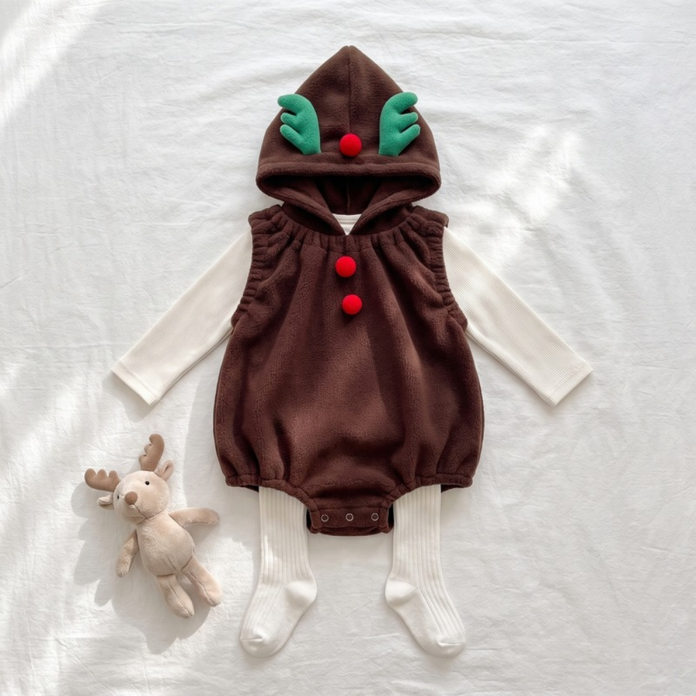Lilo Jingle Baby Christmas Romper - Brown Reindeer