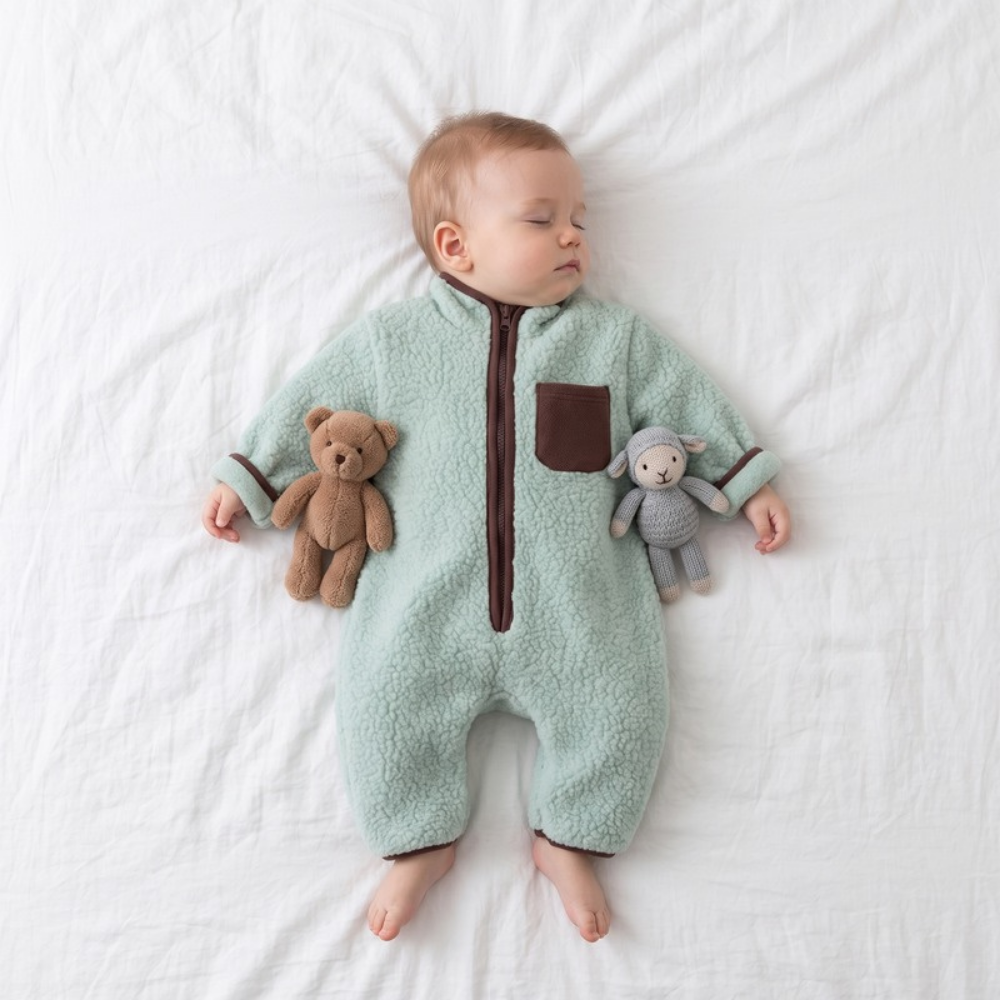 Lilo Lamb Fleece Baby Jumpsuit - Mint