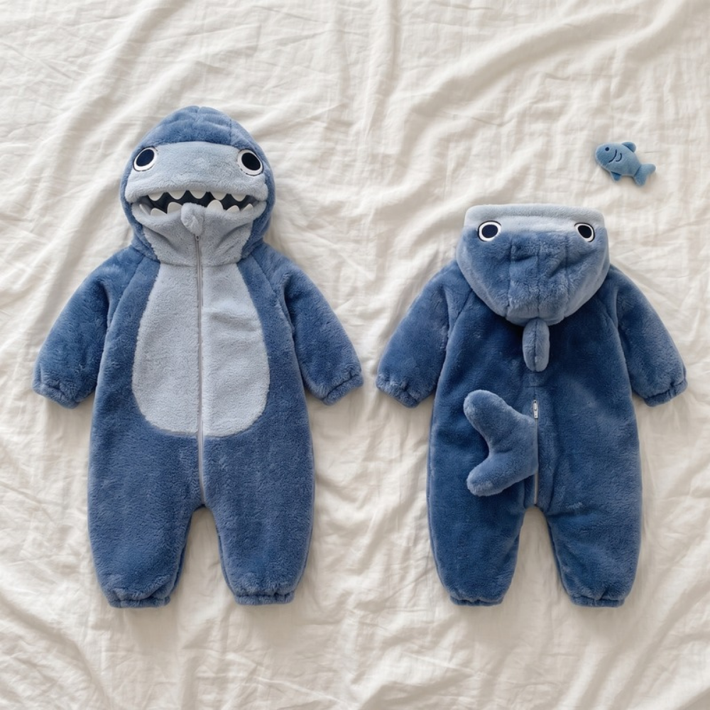 Lilo Shark Flannel Romper - Blue Shark