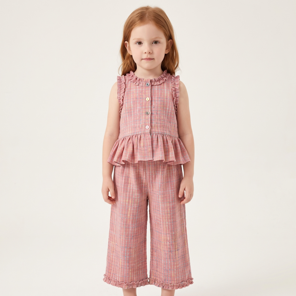 Lilo Lace Plaid Vest and Pants Set - Rose