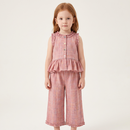 Lilo Lace Plaid Vest and Pants Set - Rose