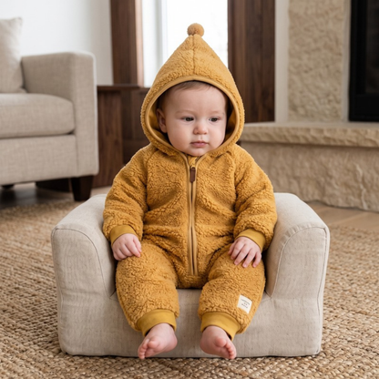 Lilo Sherpa Fleece Hooded Romper - Mustard
