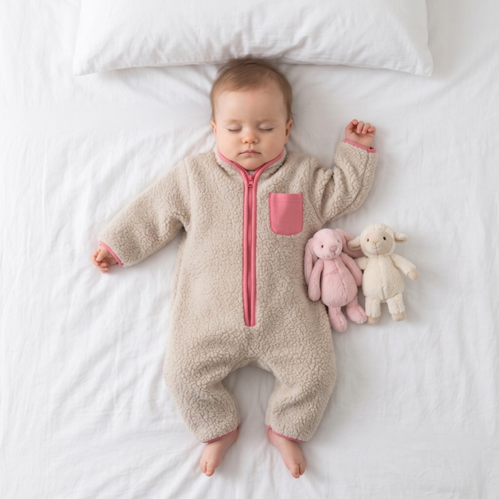 Lilo Lamb Fleece Baby Jumpsuit - Oatmeal Pink