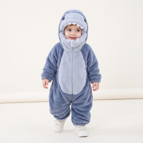 Lilo Shark Flannel Romper - Blue Shark