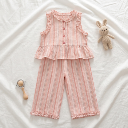 Lilo Lace Plaid Vest and Pants Set - Blush