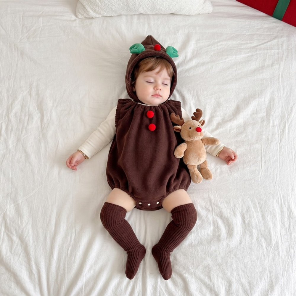 Lilo Jingle Baby Christmas Romper - Brown Reindeer