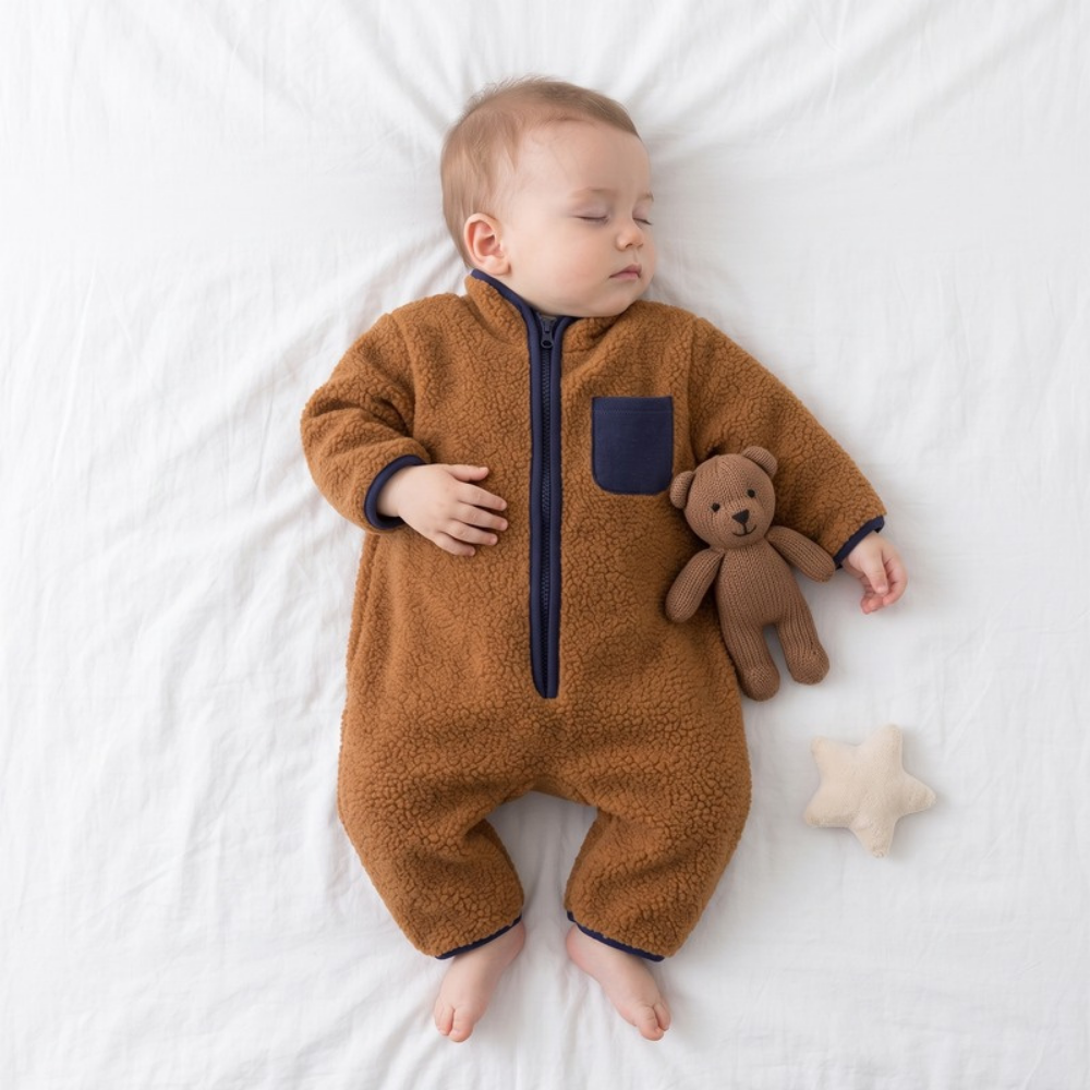 Lilo Lamb Fleece Baby Jumpsuit - Brown