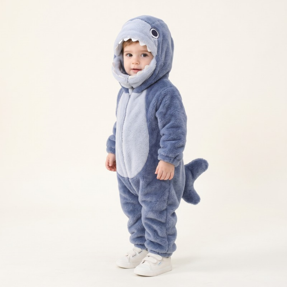 Lilo Shark Flannel Romper - Blue Shark