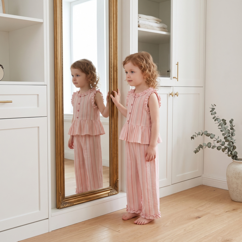 Lilo Lace Plaid Vest and Pants Set - Blush