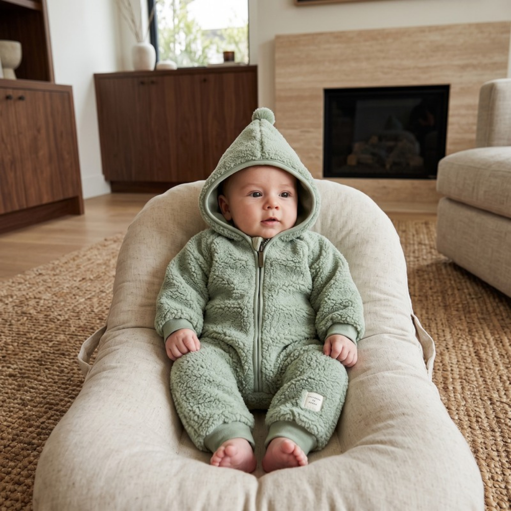 Lilo Sherpa Fleece Hooded Romper - Sage Green