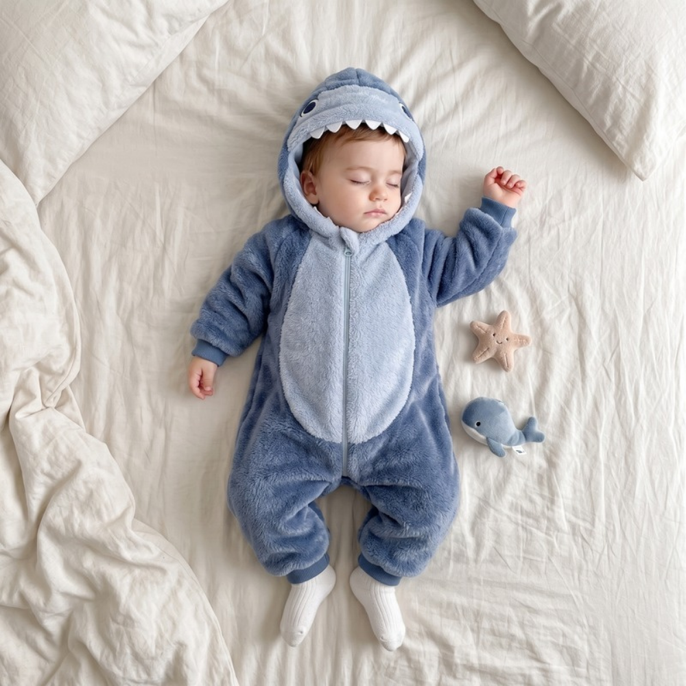 Lilo Shark Flannel Romper - Blue Shark