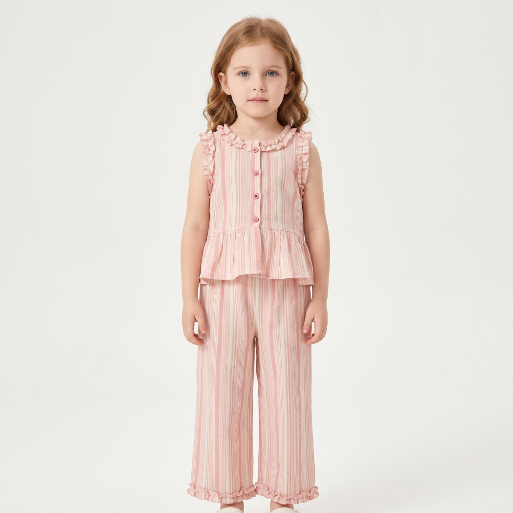 Lilo Lace Plaid Vest and Pants Set - Blush