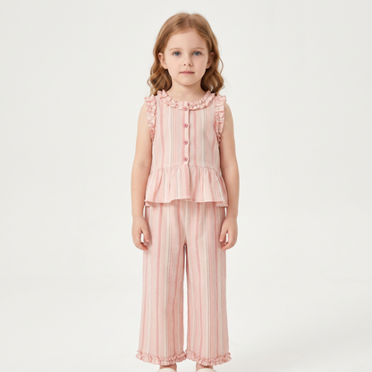 Lilo Lace Plaid Vest and Pants Set - Blush
