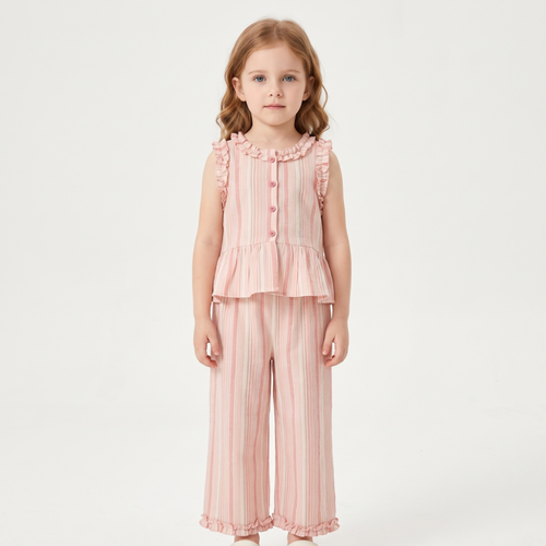 Lilo Lace Plaid Vest and Pants Set - Blush