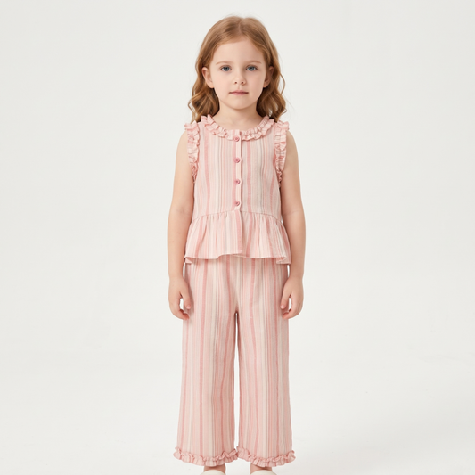 Lilo Lace Plaid Vest and Pants Set - Blush