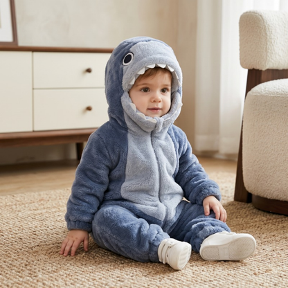 Lilo Shark Flannel Romper - Blue Shark