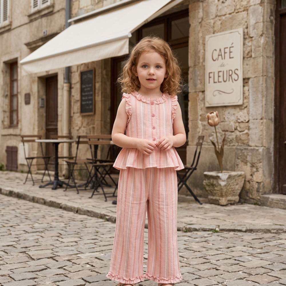 Lilo Lace Plaid Vest and Pants Set - Blush