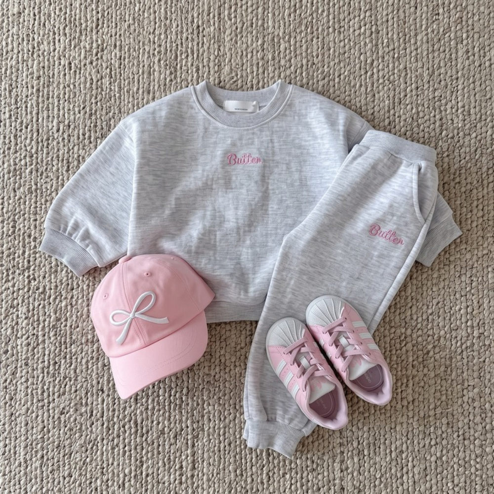 Lilo Letter Print Sweatshirt and Joggers Set - Light Grey