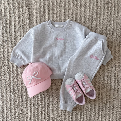 Lilo Letter Print Sweatshirt and Joggers Set - Light Grey