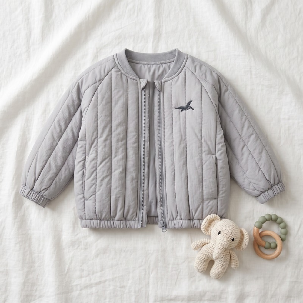 Lilo Embroidered Fleece Lined Bomber Jacket - Grey Whale