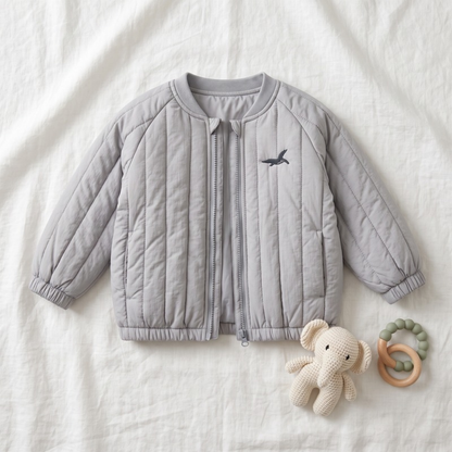Lilo Embroidered Fleece Lined Bomber Jacket - Grey Whale