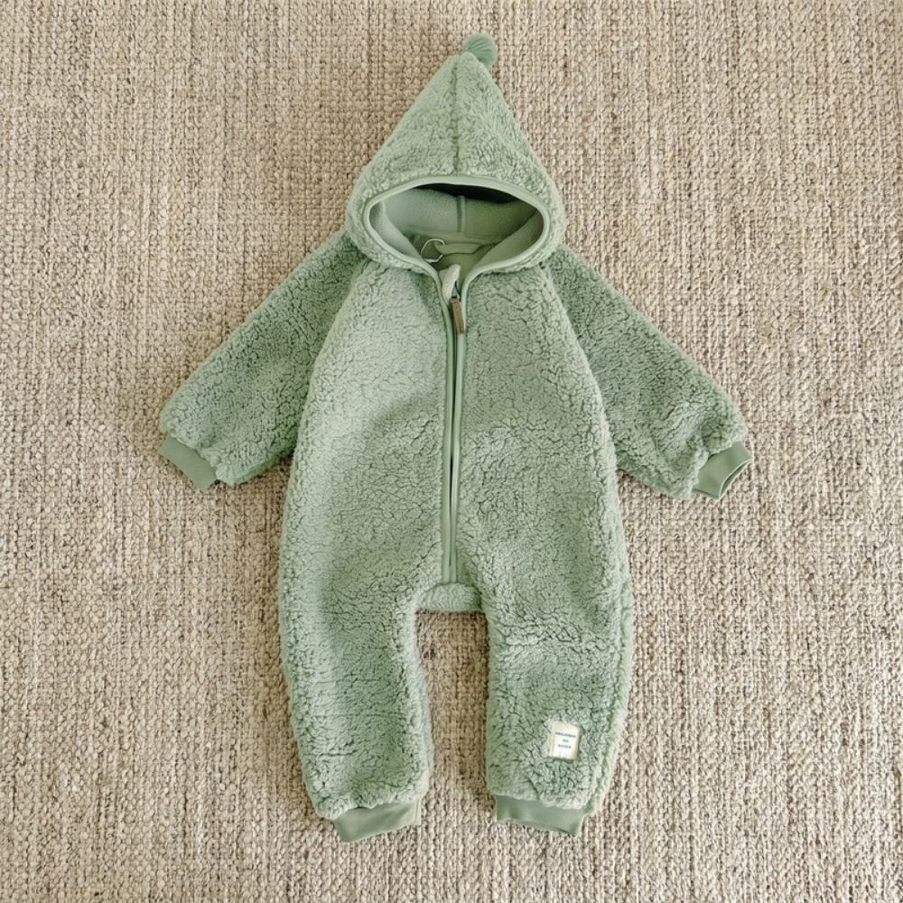 Lilo Sherpa Fleece Hooded Romper - Sage Green