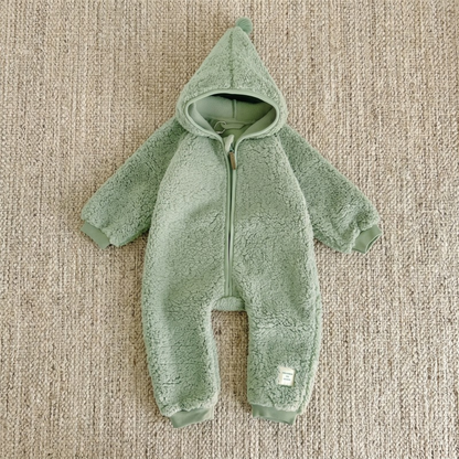 Lilo Sherpa Fleece Hooded Romper - Sage Green
