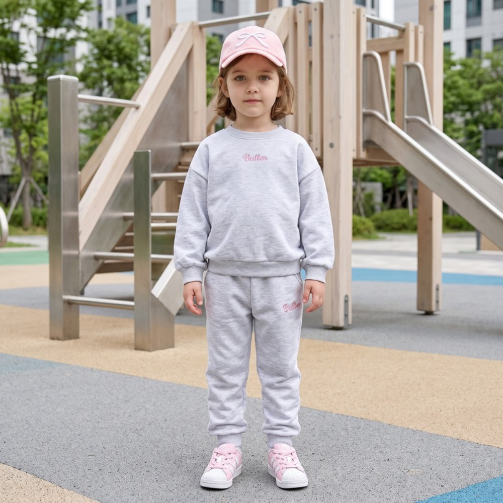 Lilo Letter Print Sweatshirt and Joggers Set - Light Grey