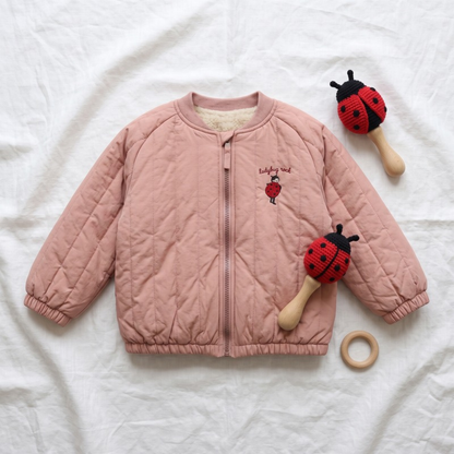 Lilo Embroidered Fleece Lined Bomber Jacket - Pink Ladybug