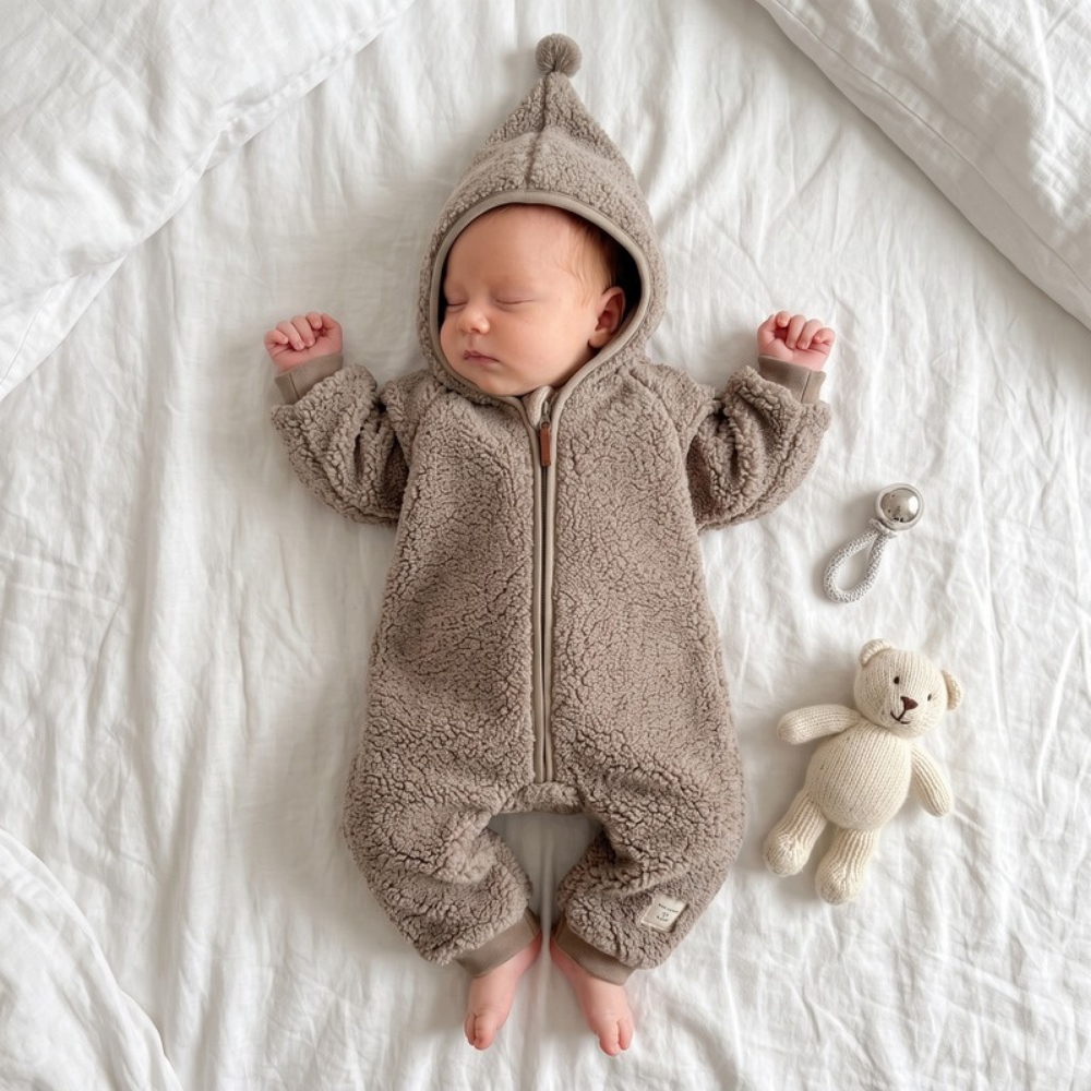 Lilo Sherpa Fleece Hooded Romper - Taupe