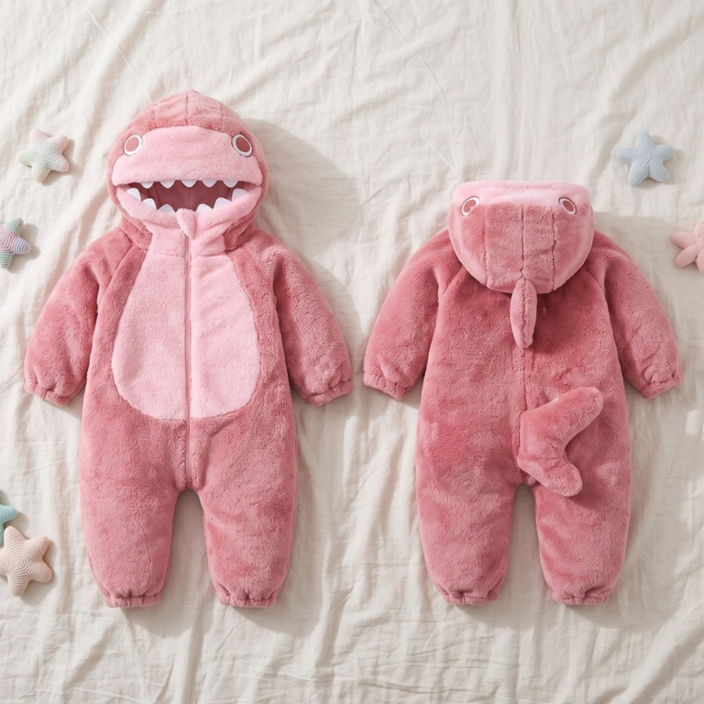 Lilo Shark Flannel Romper - Pink Shark