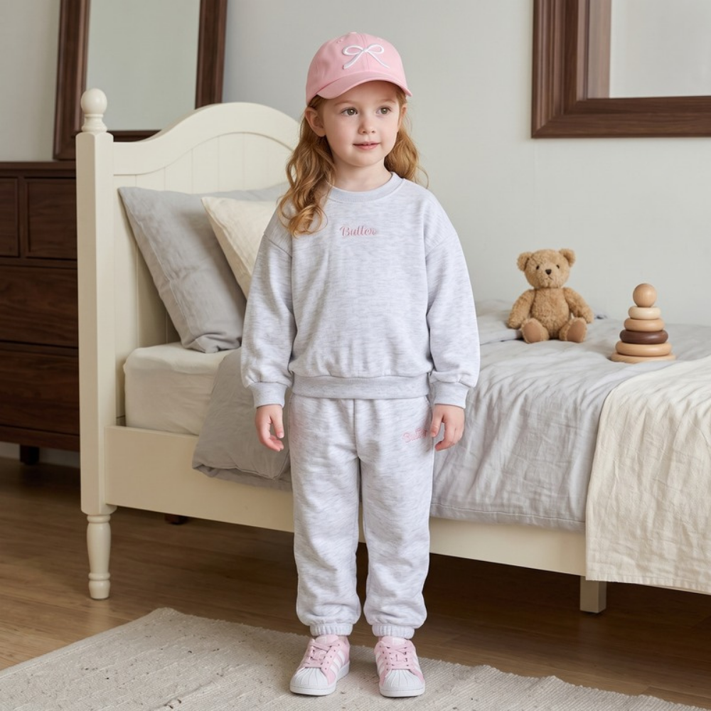 Lilo Letter Print Sweatshirt and Joggers Set - Light Grey