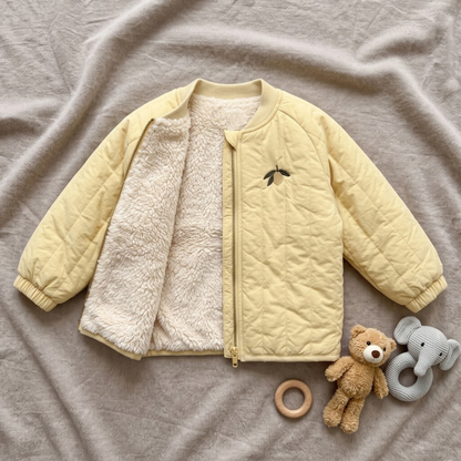 Lilo Embroidered Fleece Lined Bomber Jacket - Yellow Lemon