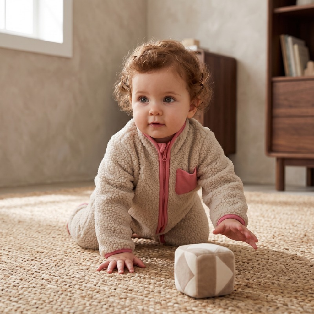 Lilo Lamb Fleece Baby Jumpsuit - Oatmeal Pink