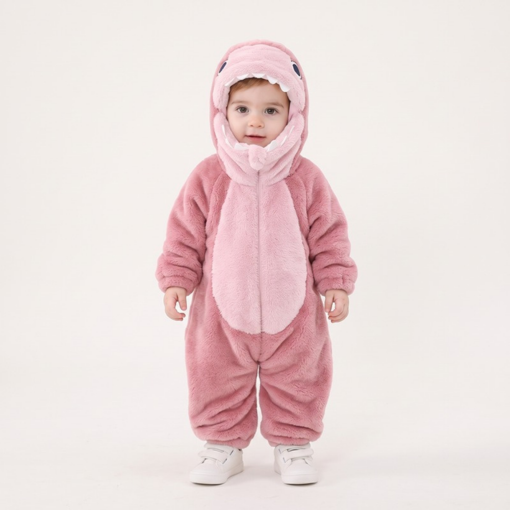 Lilo Shark Flannel Romper - Pink Shark