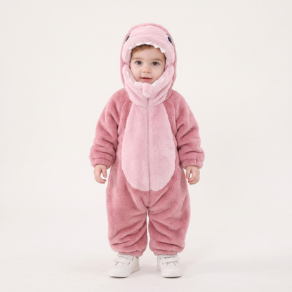 Lilo Shark Flannel Romper - Pink Shark