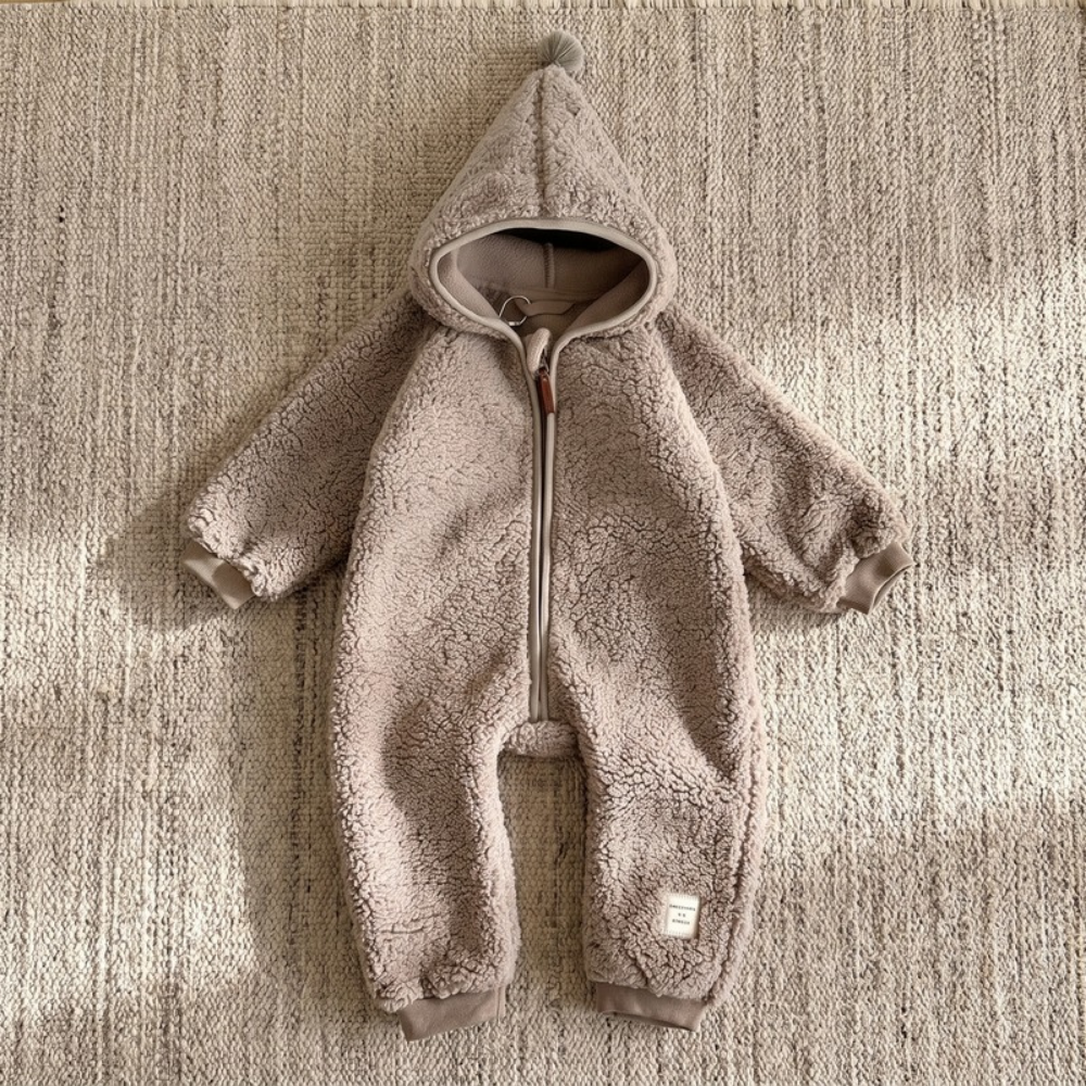 Lilo Sherpa Fleece Hooded Romper - Taupe