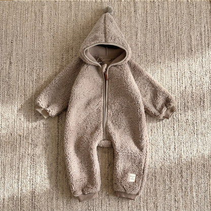 Lilo Sherpa Fleece Hooded Romper - Taupe