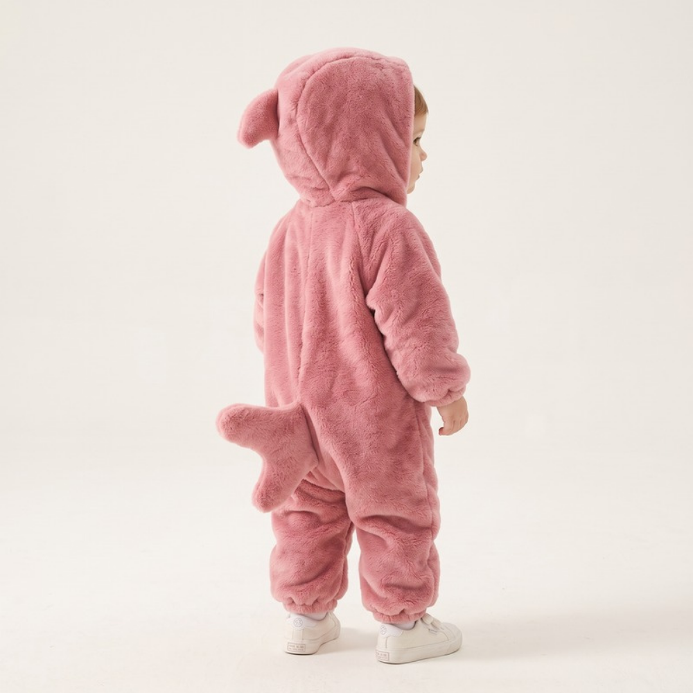Lilo Shark Flannel Romper - Pink Shark