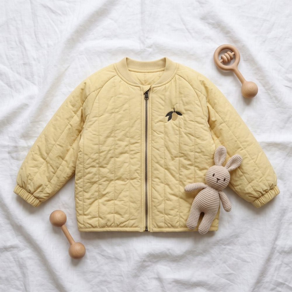 Lilo Embroidered Fleece Lined Bomber Jacket - Yellow Lemon