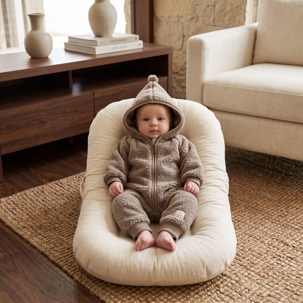 Lilo Sherpa Fleece Hooded Romper - Taupe